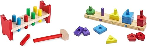 Melissa & Doug Juguete de madera de lujo con martillo y pila y tabla de clasificar, juguete educativo de madera con 15 piezas de madera maciza,