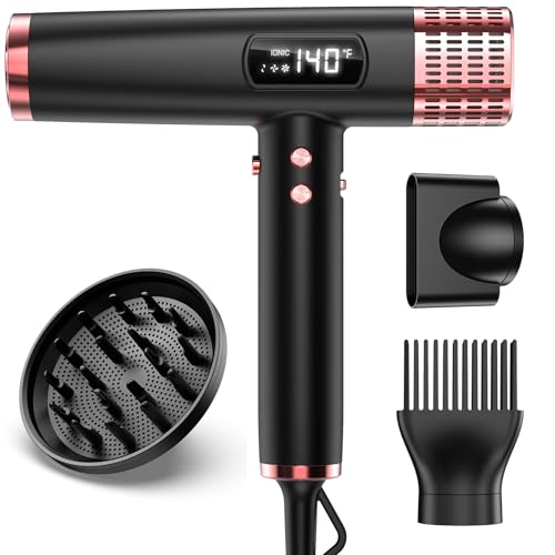 MESCOMB Föhn mit Diffusorr, 1875W Negativ Ionen Haartrockner, Salon Haarfön mit Heiß-/Kalttaste, Dual Spannung Fön, Reisefön mit 4 Temperatureinstellungen, 3-Gang, Schnelltrocknen Fön mit LED-Anzeige