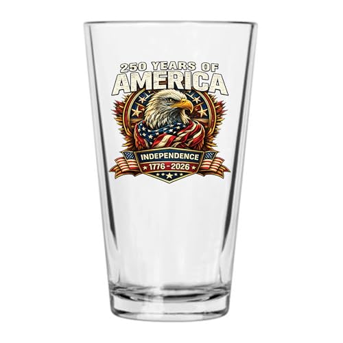 Rogue River Tactical 250th Anniversary USA Flag Patriotic Glass Drinking Cup Pint 16oz Pub Gift For Any Patriotic American USA Flag 1776-2026 Semiquincentennial (Eagle Head)