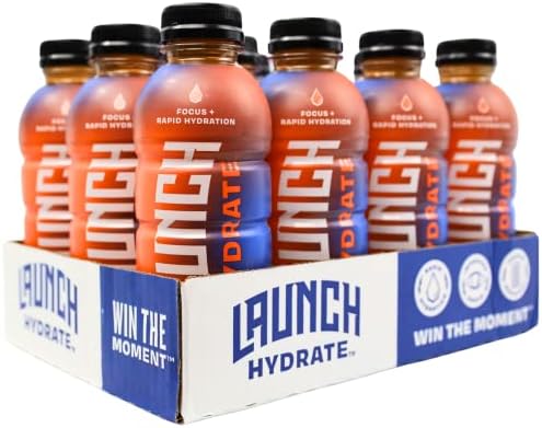 Launch Hydrate Sports Drink, Orange, 16 Fl Oz, Electrolytes, Vitamins and Minerals Packed, Perfect for Athletes, (Pack of 12)