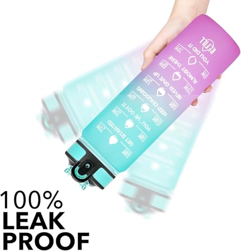 Image of 1 Litre Unbreakable Sipper Water Bottle With Strap, Leakproof, BPA-Free & Durable Tritan, Water Bottle for Adults, Gym, Kids, School, Gifts & Office, Motivational Time Marker, 1Ltr Sipper Bottle