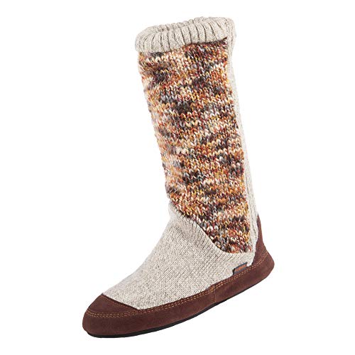 Acorn Women's Mid-Calf Slouch Boot Slippers, Memory Foam Comfort, Non-Slip Rubber Sole - Cozy House Shoes, Indoor/Outdoor Use, Sunset Cable Knit, 9.5-10.5