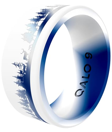 QALO Men's Rubber Wedding Ring, Pines, White Pines, Size 9