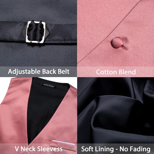 Image of Barry.Wang Mens Suit Vest Bow Tie Set 4PCS Formal V-neck Slim Fit Casual Solid Color Waistcoat Wedding Party Tuxedo