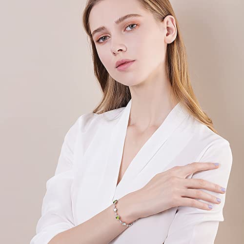 Carleen August Birthstone Bracelet 925 Sterling Silver Created Green Peridot Bracelet For Women Heart Shape Station Tennis Bracelet Gemstone Jewelry For Girls Wife Mom #TOP2