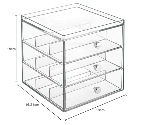 iDesign Clarity Stapelbarer Organizer mit 3 Schubladen für Lesebrillen, Brillen, Sonnenbrillen - Durchsichtig, 1 Stück