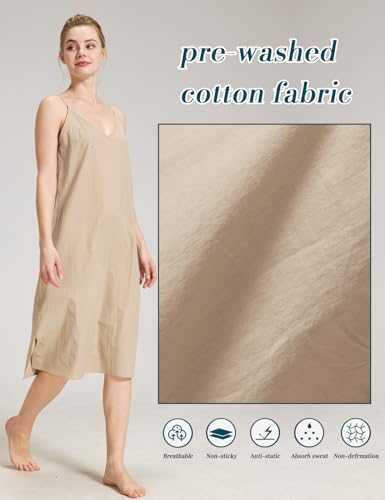 Image of BEAUTELICATE Women Longer Slip 100% Cotton Full Slip with Side Split Under Dress Knee Length Adjustable Straps