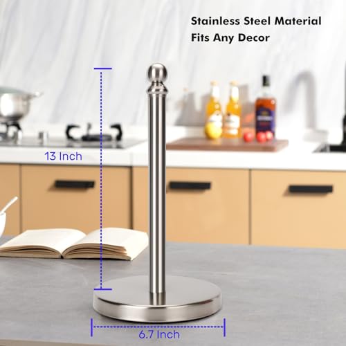 Exilon Paper Towel Holder Countertop with Weighted Base, One-Handed Design No Tipping Over, Stainless Steel Paper Towel Holder Stand in Brushed Nickel Finish by exilon - Image 6