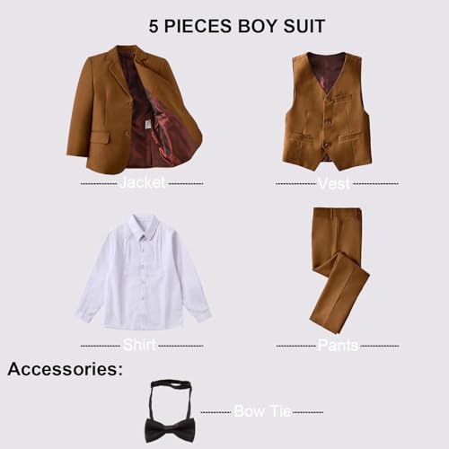 Image of Boy Suits 5 Pieces Formal Suit Set with Adjustable Waist Kids Dress Suit for Wedding Prom