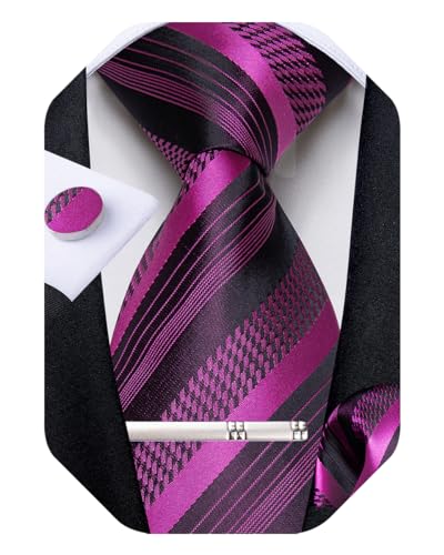Image of DiBanGu Mens Tie Silk Plaid Striped Necktie and Pocket Square Cufflinks Tie Clip Set with Gift Box Formal Wedding Party