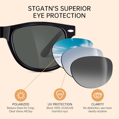 STGATN Retro Men's Polarized Sunglasses UV Protection, Carbon Fiber Temple, TR90 Frame Ideal for Driving Fishing Golf Sports4