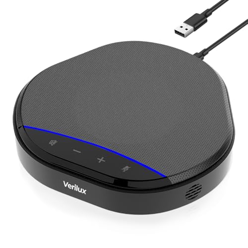 Image of Verilux Conference Microphone with 4 Mics, USB C 360 Pickup Upto 5M, Dual Noise Cancelling Plug & Play, Volume Control & Mute Button Portable Mic Speaker for Home Office