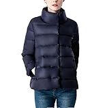 Matériau : nylon, polyester Yeuyyben Manteau léger en duvet de canard pour femmes, parkas à simple boutonnage, veste à col montant pour l\'automne et l\'hiver, bleu marine, XL