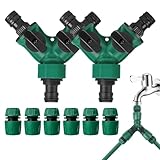 mizikuu 2 Stück 2 Wege Verteiler Wasser, 3/4 Zoll Gartenschlauch Wasserverteiler mit Ventil, 6 Stück 1/2 Zoll Quick Gartenschlauch Schlauchverbinder Geeignet für Gartenbau Blumenanbau Bewässerung