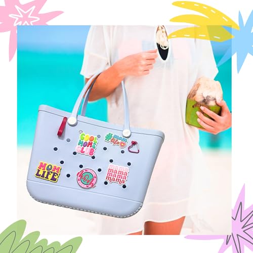 Romukuku 5pcs Momlife Charm for Bogg Bag, Hook Set Bogg Bag Accessories for Beach Tote Bag, Rubber Beach Totes Accessories, Mother's day Gift (White) by Romukuku - Image 3