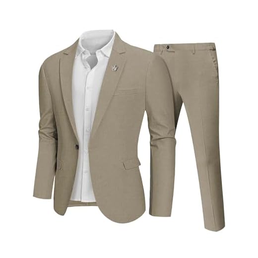 Hihawk Men 2 Piece Regular Fit Linen Suit, Casual Blazer Pants Set, Lightweight Jacket Trouser for Wedding Prom Carbon Large