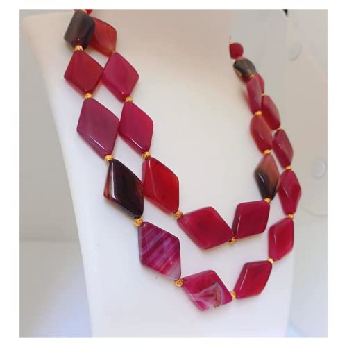 Pink Agate Necklace | Handcrafted Semi Precious Layered Beads | For Women And Girls | Strand Necklace | Agate Gemstone Healing Properties: Rebalance And Harmonize Body, Mind And Spirit. #TOP3