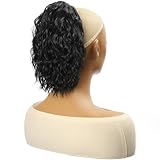 Detean 10 inch Ponytail Extension Drawstring Ponytail for Black Women Short Wavy Curly Ponytails Fluffy Natural Looking Pony Tails Hair Extensions Synthetic Hairpiece (1B)