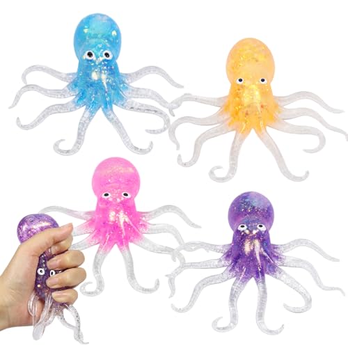 4 Stück Stressball Octopus, Anti Stress Squeeze Ball, Anti Stress Spielzeug
