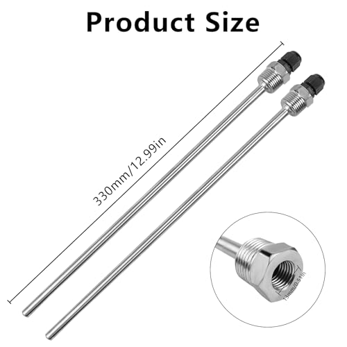 FSWWSF 2 Stück 1/2 Zoll Tauchhülsen 300mm Tauchhülse Edelstahl 304 Gewinde für Temperatursensor Thermowell Diving Tube Schutzrohr für Thermoelemente Schutzrohr für Temperaturfühler