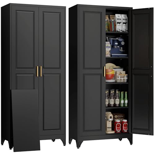 TIMELESS PIECES Metallschrank,Aktenschrank mit 2 Türen Stahlschrank Aufbewahrungsschrank mit 4 Ebenen verstellbaren Einlegeböden Mehrzweckschrank für Schule Haus Büro Garage Schwarz 190 x 80 x 40 cm