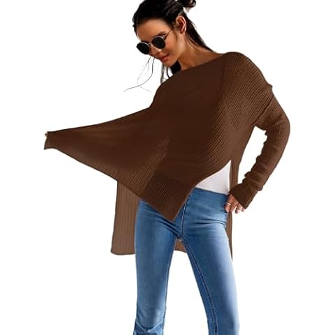 SuperPrity Womens Summer Tops Long Sleeve Crochet Knit Top 2024 Hollow Out Side Split Swimsuit Cover Up Beach Vacation Outfit-M,Coffee Cover