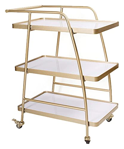 CCKUYT Carrito de bar para hotel, negocios, restaurante, diseño moderno, carrito de bar de 3 niveles, carrito de almacenamiento de madera, metal, ruedas bloqueables, fácil de colocar, 85 x 60 x 40 cm