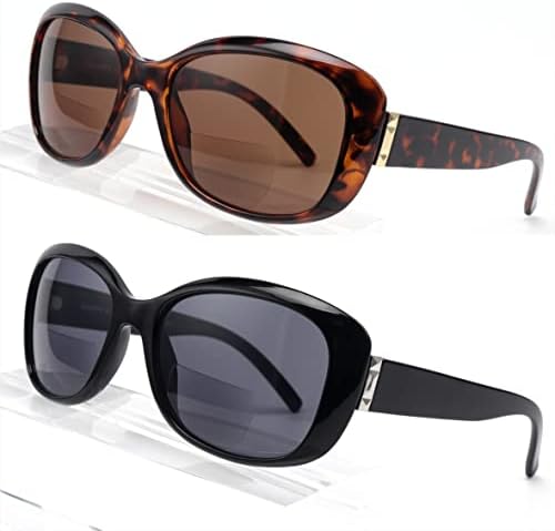 Kisdate Superior Trendy Bifocal Sunglasses for Women, Sun Reading glasses Square Ladies Shades, 2 Pack Outdoors Reader Sunglasses UV400 Protection, Retro Cat Eye Vintage Butterfly Oval