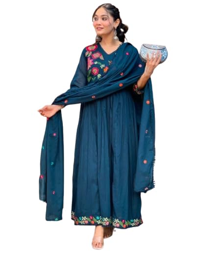 Womens Pure Cotten Handmad Embroidered Kurta Plazo And Duptta