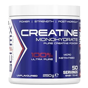 SCI-MX Creatine Monohydrate Powder • 250g • 100% Ultra Pure Micro-Instantised Creatine • Easy to Dissolve & Unflavoured • Supplement for Strength, Power & Performance • Vegan • for Men & Women