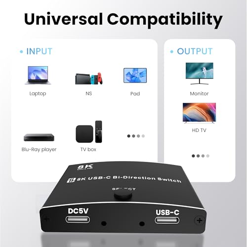 Hdteka 6167A Usb C Switcher With 3 Usb4 Cable(3.3Ft) 2 In 1 Out/ 1 In 2 Out, Usb C Switch For 2 Laptops Share 1 Device Support 8K@60Hz/ 4K@120Hz Video thumb #5