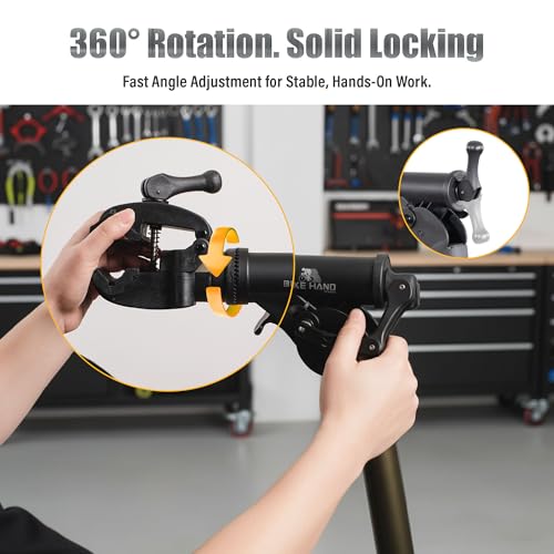 Image of BikeHand Bike Repair Stand - Home Portable Bicycle Mechanics Workstand - for Mountain MTB Road Bikes Maintenance - Max. 55 lbs