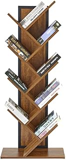 Meerveil Bookshelf, Tree Bookcase 9-Tier, with Wooden Shelves and Iron Frame, Free Standing Storage Shelving Units for Living Room, Home Office, 50 x 22 x 125cm, Rustic Brown