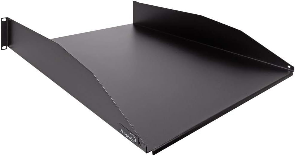 NavePoint 2U 19-Inch Rack Mount Cantilever Server Cabinet Shelf with Lip 22-Inches Deep Black
