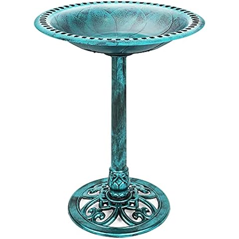 28in Pedestal Bird Bath with Fleur-de-Lis Accents - Green Cover