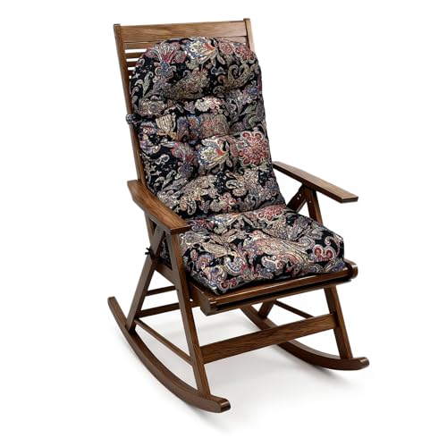 HCyopin Rocking Chair Cushion, Waterproof Patio Chair Cushions with Ties, Back Pads for Indoor/Outdoor Furniture, High-Back Adirondack & Glider Chair Replacement Cushions,Vintage-Paisley