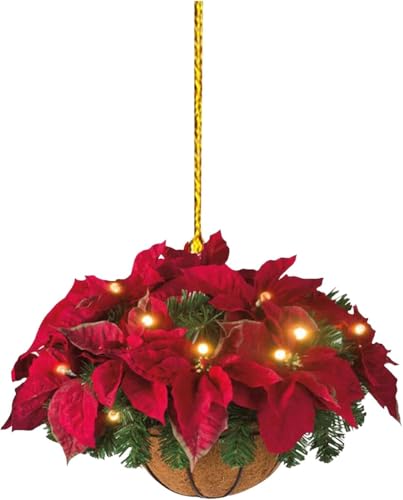 4 Pack Pre-Lit Artificial Christmas Hanging Basket Ornaments With Frosted Pine Cones Berry Clusters, Xmas Tree Pendant (A)