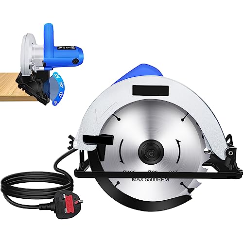 JAOSY 2000W Circular Saw, Heavy Duty Wood Cutting Tool with 2m Electrical Cord, Powerful Motor, 185mm Blade Diameter Ideal for Wood, Plastic, Soft Metal