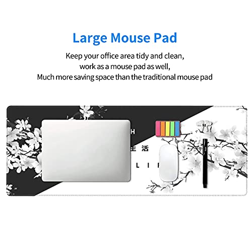 Image of Black White Cherry Blossom Mouse Pad Japanese Sakura Death Life Extended Desk Mat 80X30 cm Non-Slip Rubber Base Stitched Edge Large XL Playmat for Gaming Laptop Computer PC Desktop,31.5�11.8 Inch