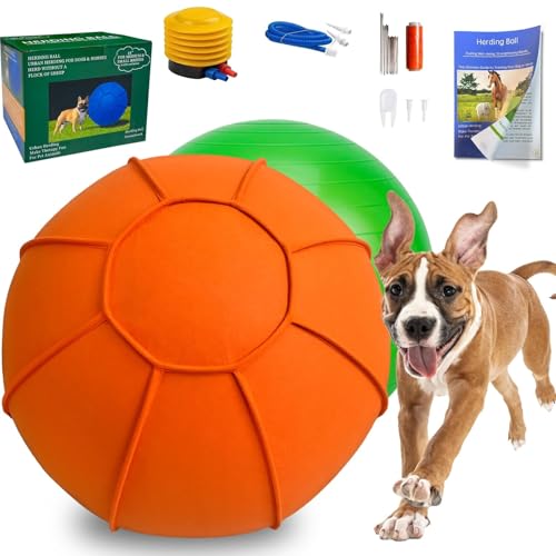 BabieDtOyG Herding Ball for Dogs Dual Layered Herding Dog Ball Set for Australian Shepherd Cattle Collie for Dog Agility Equipment- Free Training Book (Orange 18 inch)