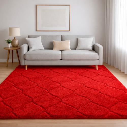 Image of Carpet for Hallway, Kitchen, and Modern Interiors, Cozy Shag Runner for Living Room, Entryway & Office Decor Size 6x9 feet Full Red