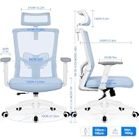 Daccormax Bürostuhl Ergonomisch mit Einstellbarer Kopfstütze, Weiche Lendenwirbelstütze und Klappbaren Armlehnen, Schreibtischstuhl mit Wippfunktion, Chefsessel, Rückenschonend, 150 kg Traglast – Ansicht 3