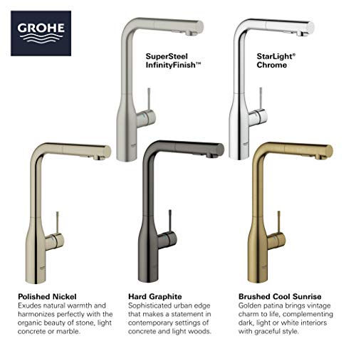 Grohe 302712430 Essence Single-Handle Kitchen Sink Faucet With Pull-Down Sprayer, Brass, Matte Black #TOP3