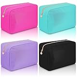 Hushee 4 Pcs Nylon Makeup Bag Travel Makeup Bags for Women Preppy Zipper Pouch Nylon Toiletry Bag Waterproof Storage Organizer(Large,Black, Fuchsia, Mint, Grape)