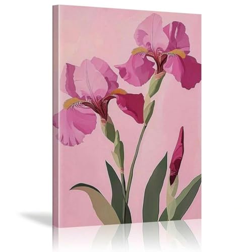 Fleur d'iris rose en impression d'art grand format 80x140cm avec cadre