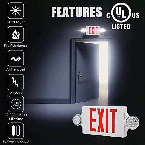 AKT LIGHTING Emergency Exit Light, Adjustable Two LED Head Exit Sign Light, Commercial Emergency Exit Lighting Combo with Back-up Battery for Business UL Certificated (Red 24 pack)