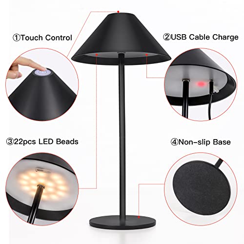 Zzws Cordless Table Lamp Touch Lamp Rechargeable - Modern Table Lamps Touch Lights For Table - Dimmable Led Bedside Lamp Wireless Lamps For Nightstand Bedroom Living Room Office Dining Bar (Black) #TOP2