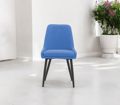 Image of Finch Fox Morris Glam Comfortable Fabric Upholstered Padded Living Room Side Dining Chair for Cafeteria Bedroom, Restaurents, Home, Office with Black Metal Legs in Blue Color (Set of 2)