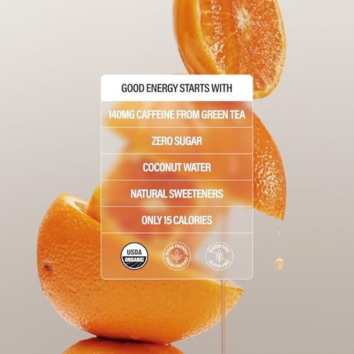 Image of GURU Zero Sugar Energy Drink,Orange Raspberry Sorbet Organic Sparkling Energy Drink with 140 MG Natural Caffeine & Coconut Water for Workouts, Performance & Midday Boost, Gluten Free, Vegan, 12 Fl Oz, 12 Pack