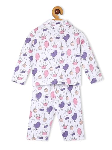 Image of The Mom Store Cotton Night Suit for Kids Boys and Girls | Breathable Night Dress for Kids Boys and Girls | Printed Pajama Set | All-Season Daily Use Sleepwear | Party, Pink | 6-12M | Pack of 2
